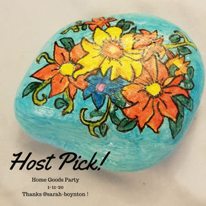 NWT Hand Painted Rock Orange Blue Flowers